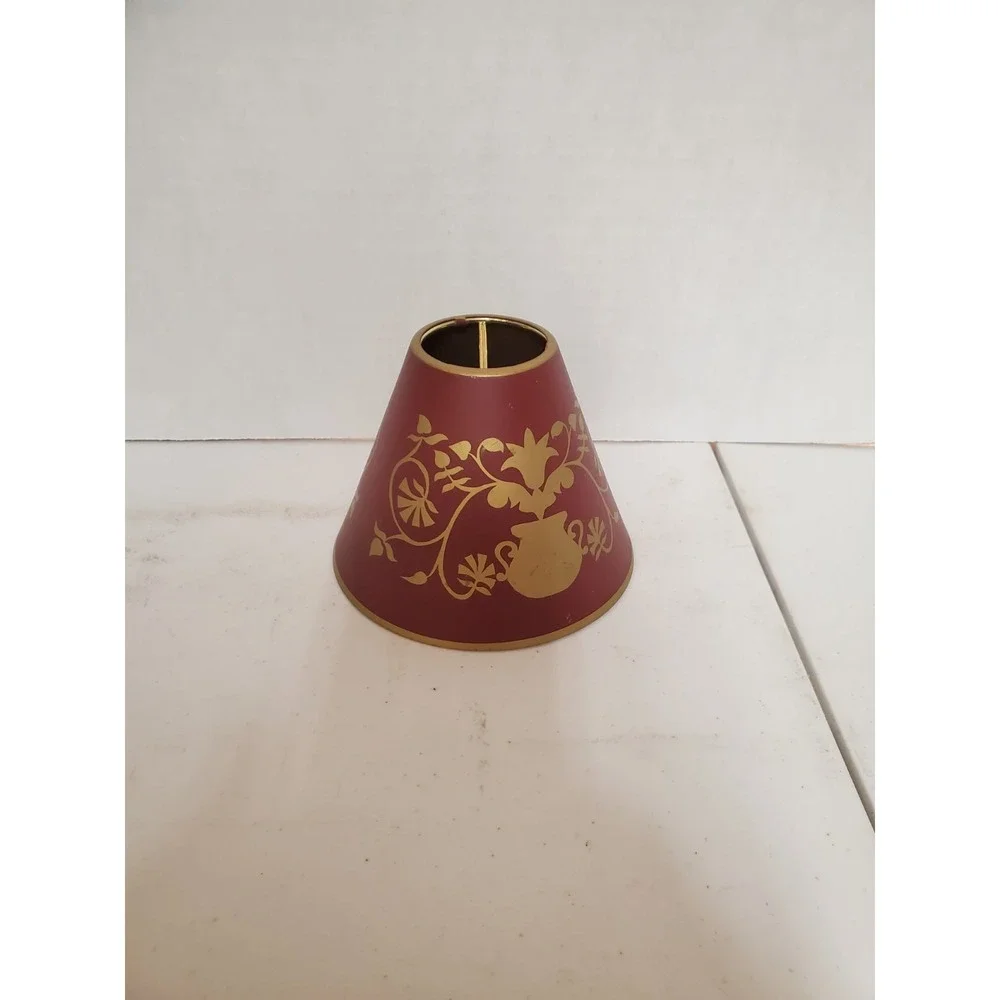 burgundy and gold metallic lamp shade featuring a floral Design